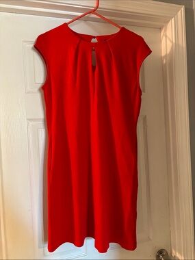 New York & Company Red Cap-Sleeve Midi Shift Dress